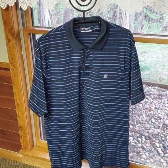 Chaps Golf Stay Dry Embroidered Blue Striped Short Sleeve Polo Sz XL Shirt - Picture 3 of 11